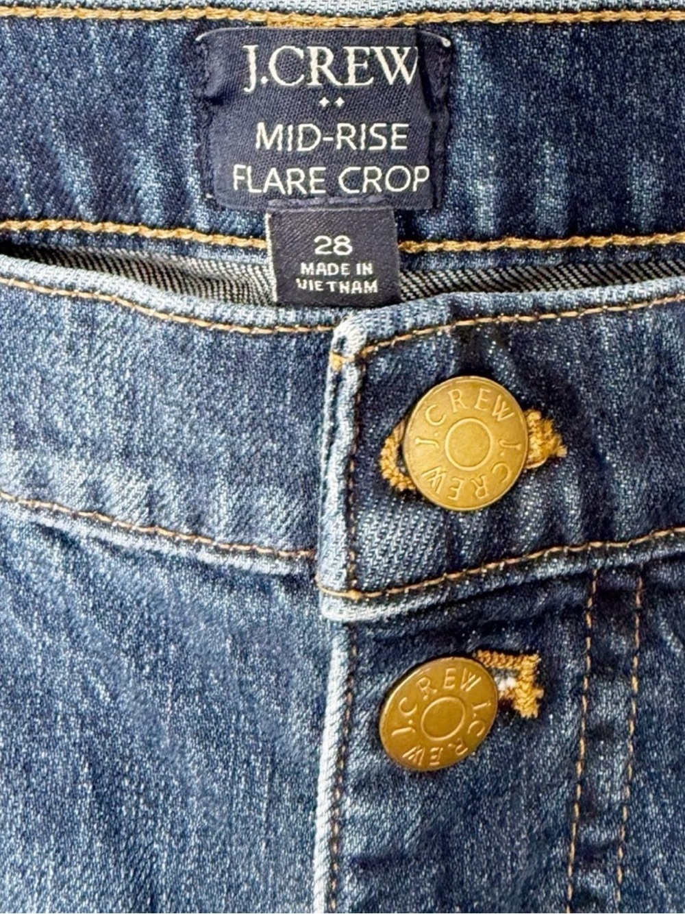 J. CREW Mid Rise Flare Crop 4 Button Fly Denim Blue Jeans Sz. 28 - Picture 3 of 4